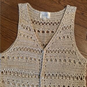 Line & Dot Tan Crochet Swim Coverup